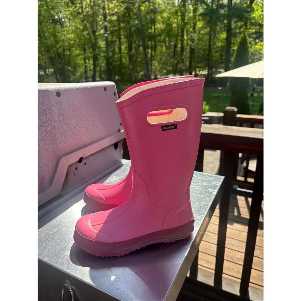 Bogs Bright Pink Kids Waterproof Rain Boots